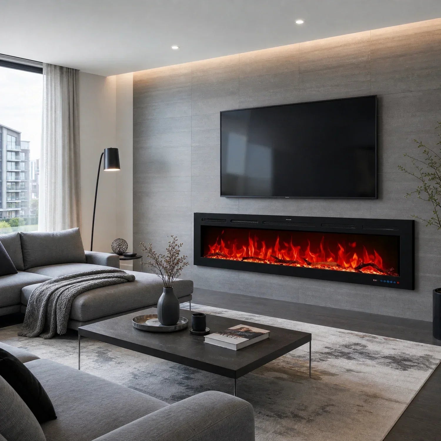 Cheminée électrique murale Blazea 188 cm 74" avec 13 couleurs de flammes, foyer électrique intégré avec télécommande 750/1500W