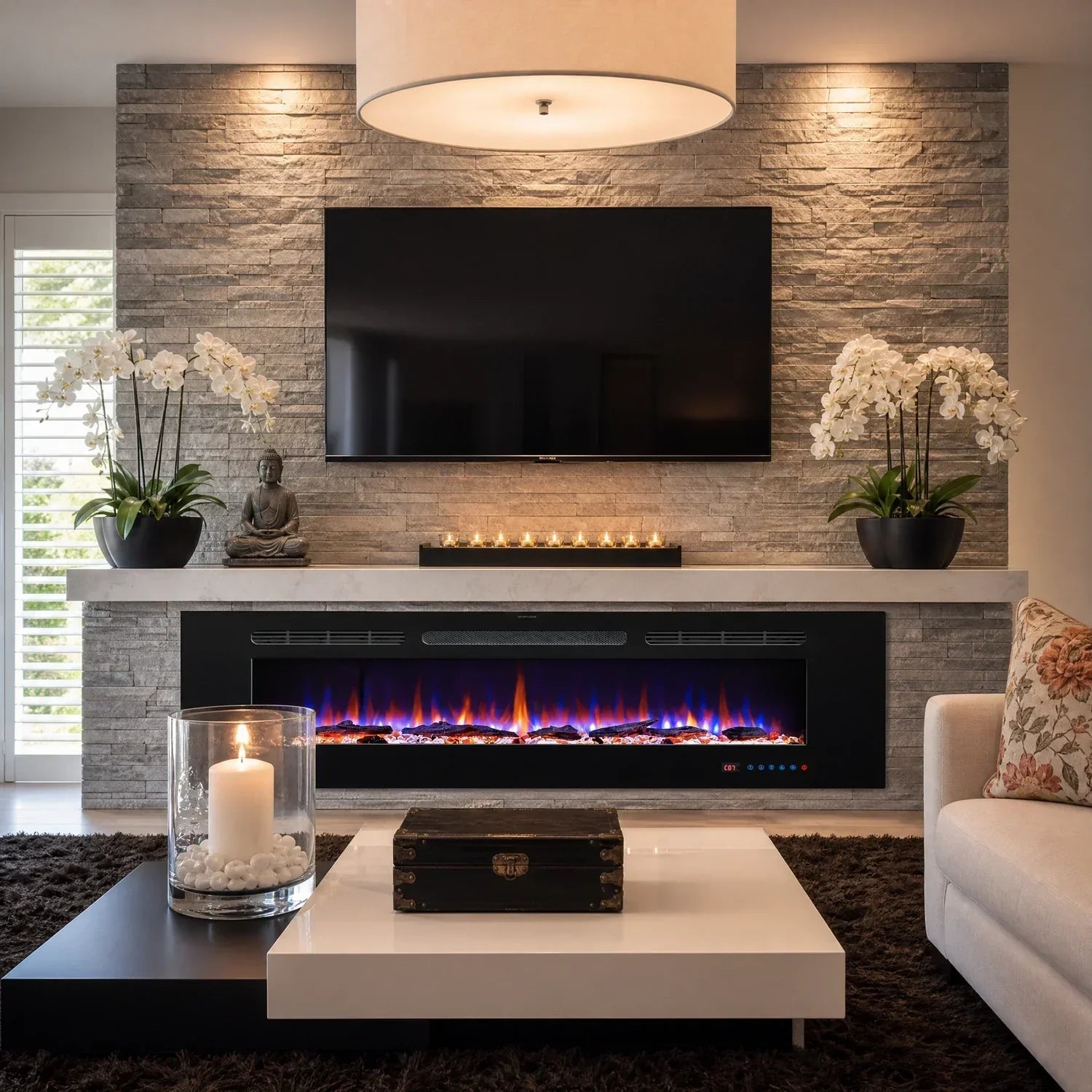 183 cm 72" Celsio feu électrique encastré intégré Hole in the Wall avec 13 couleurs de flamme 750W/1500W