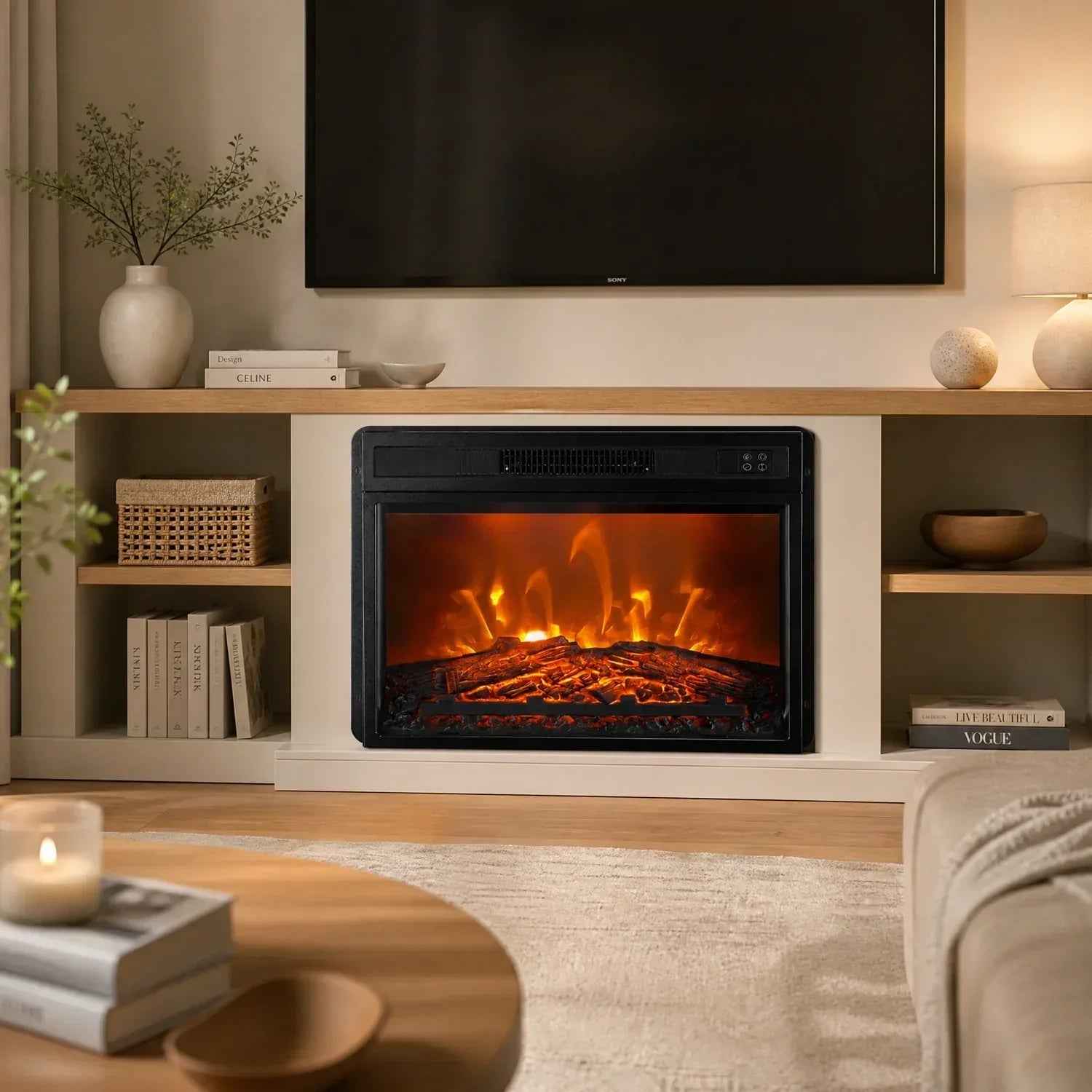 Cheminée électrique encastrable noire Evoria 23" avec télécommande