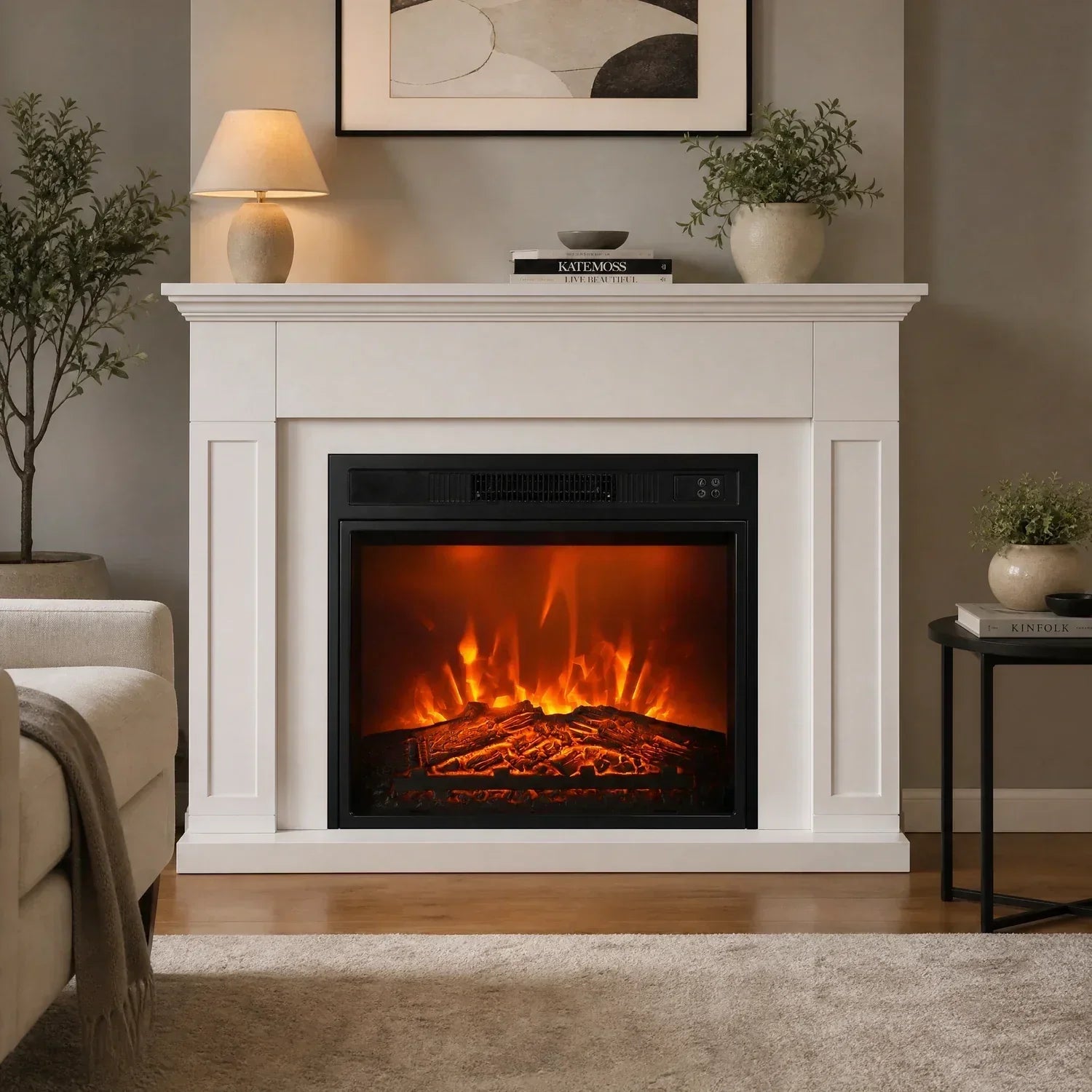 Foyer électrique encastrable moderne noir Evoric 18" avec télécommande