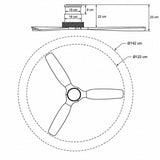Ventilateur de plafond Louise en laiton doux 142cm avec pales en bois massif 100 % 