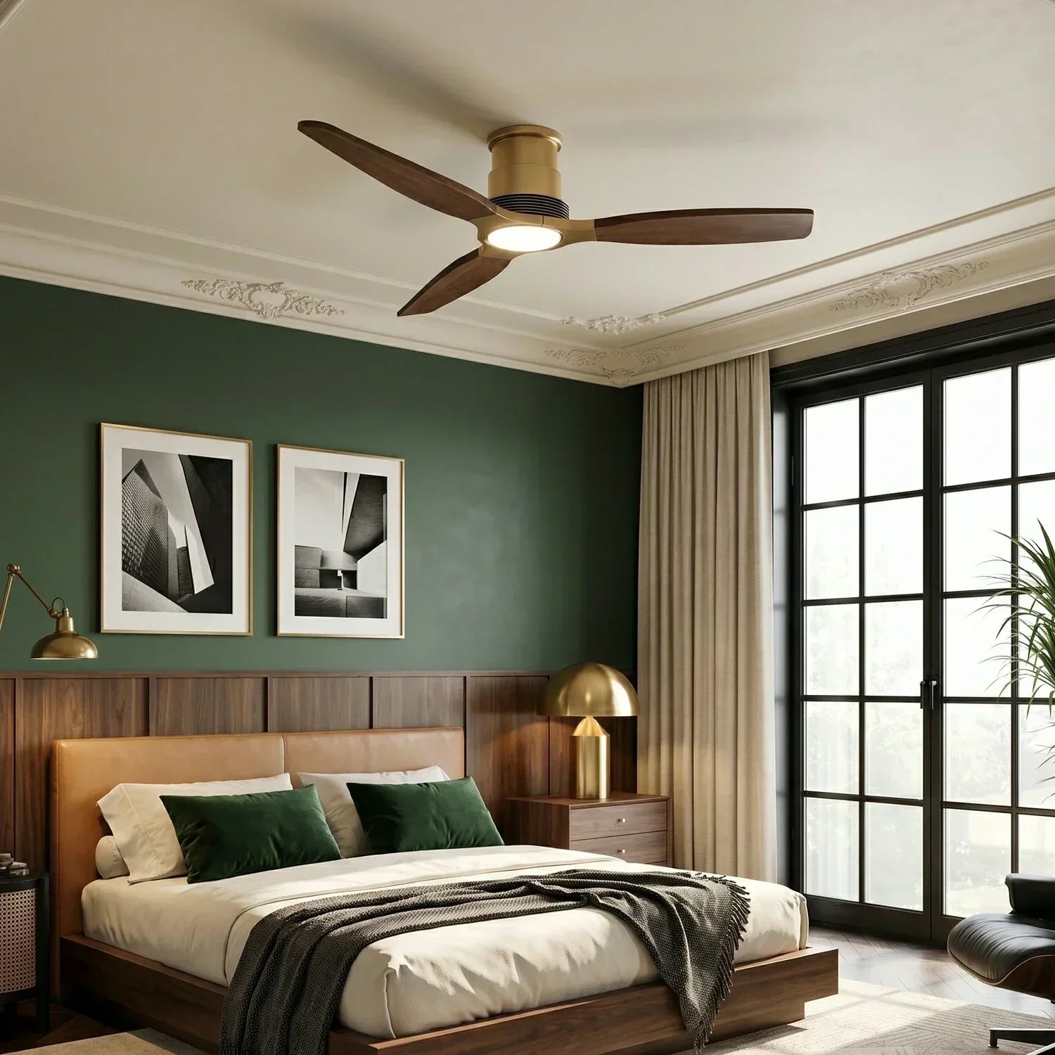 Ventilateur de plafond Louise Soft Brass Ø142 cm avec pales en bois massif 100 %