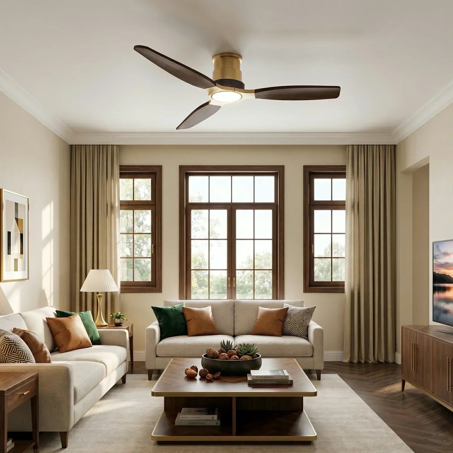 Ventilateur de plafond Louise Soft Brass Ø142 cm avec pales en bois massif 100 %