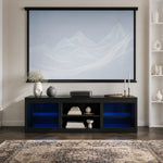 168cm/66" Black LED TV Stand with Electric Fire Fits Up to 75" TVs with LED Shelf Lighting