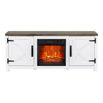147cm/58" Recessed Electric Fireplace TV Stand with Closed Storage, Storage Cabinet with Adjustable Shelves, Fits Up to 65" TVs