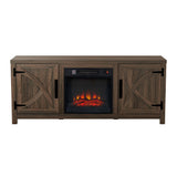 147cm/58" Brown TV Stand with Electric Fire, TV Stand with Barn Door, Storage Cabinet with Adjustable Shelves, Fits Up to 65" TVs