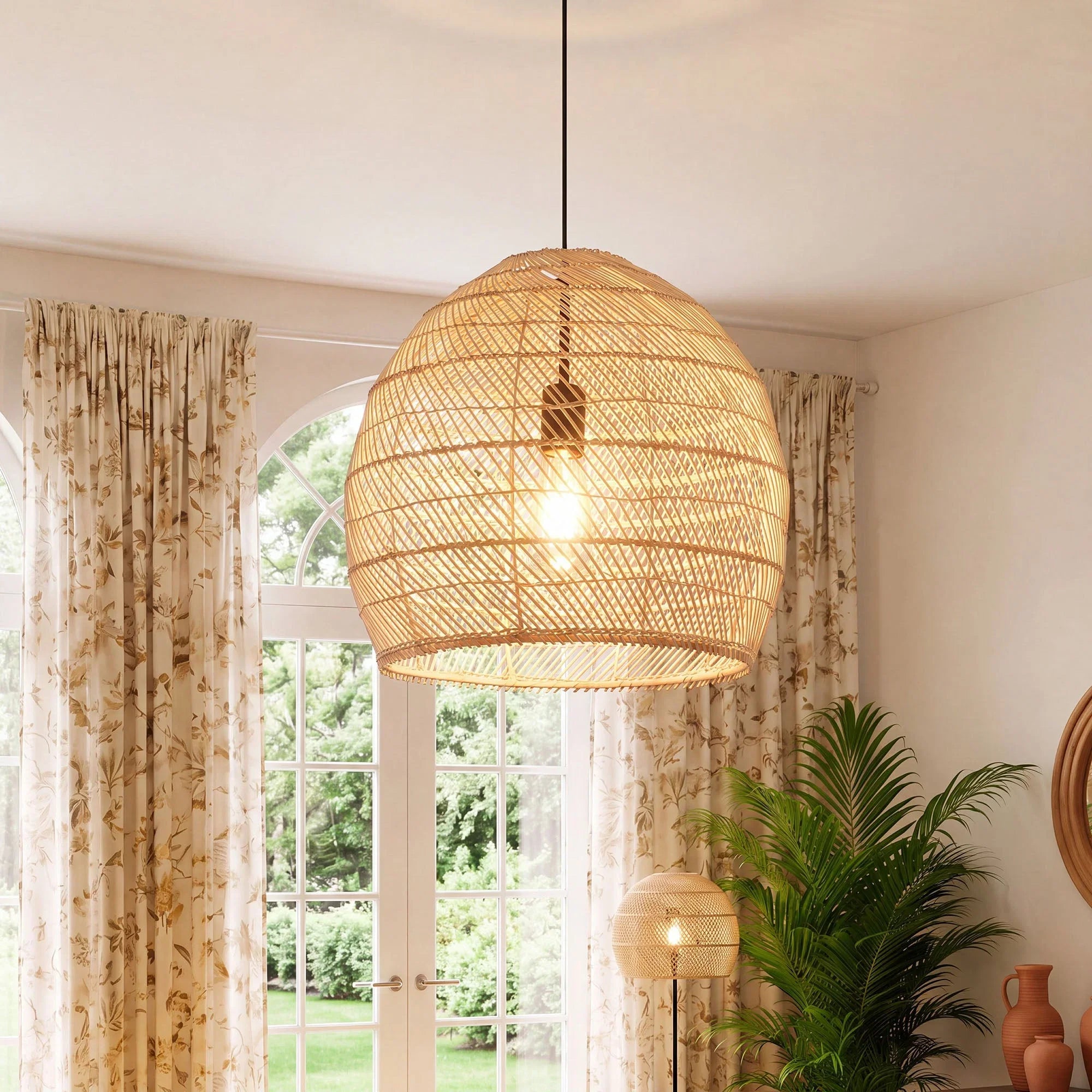 Suspension en rotin tressé minimaliste aux tons terreux Ø40cm