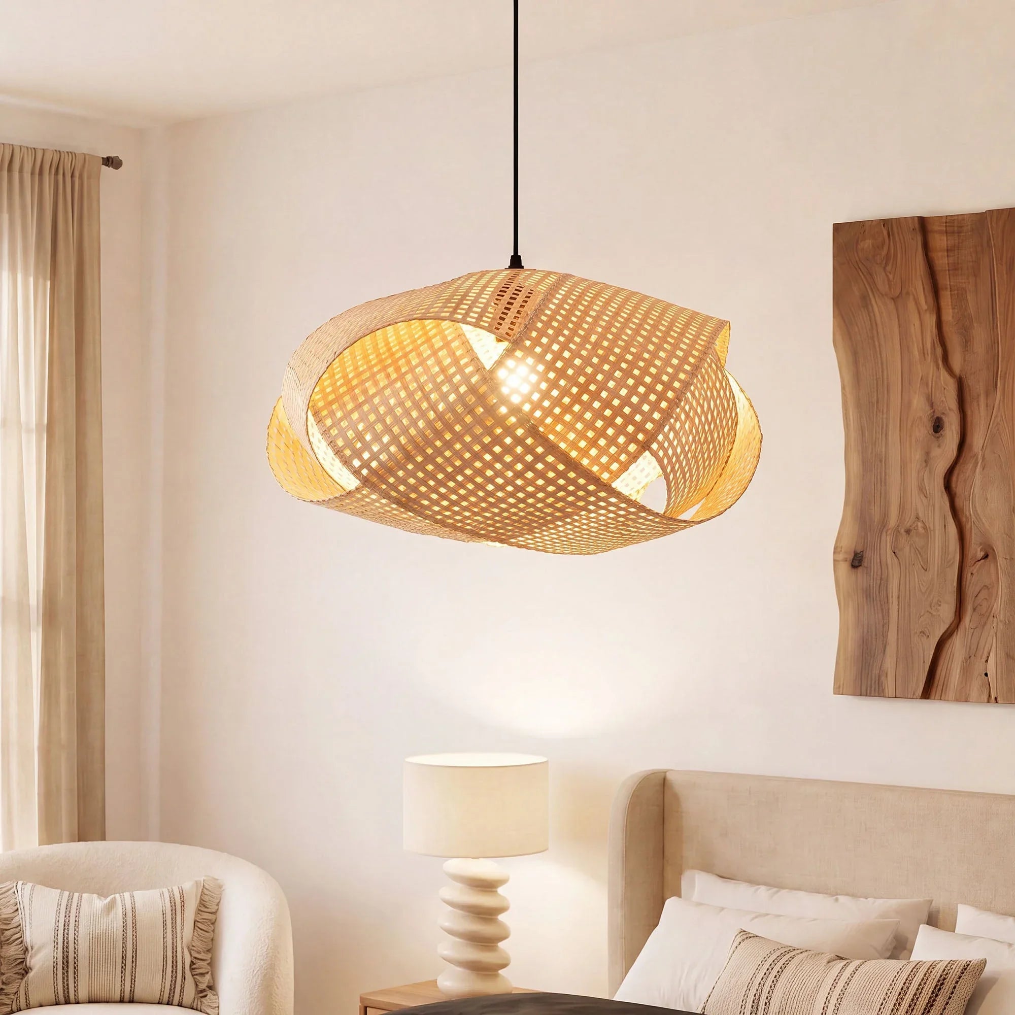 Suspension en bambou style Wabi-Sabi naturel vague Ø50cm