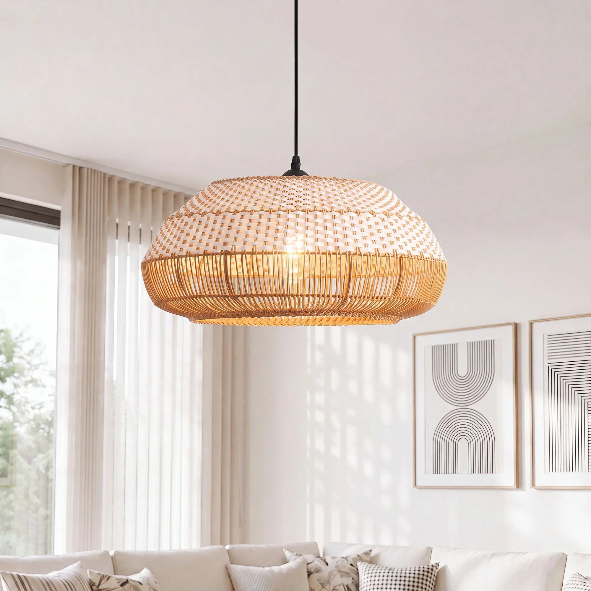 Suspension moderne en rotin Ø48 cm
