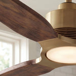 Ventilateur de plafond Louise en laiton doux Ø142 cm avec éclairage LED et pales en bois massif 100 %