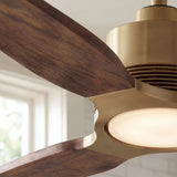 Ventilateur de plafond Louise en laiton doux Ø142 cm avec éclairage LED et pales en bois massif 100 %