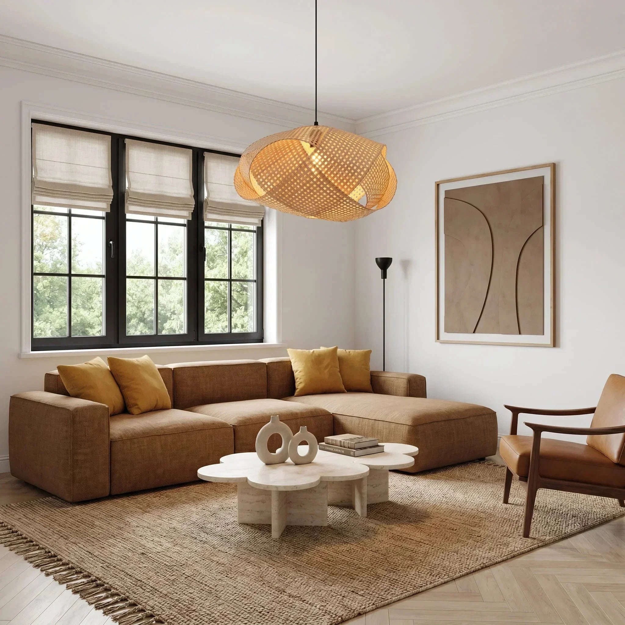 Suspension en bambou style Wabi-Sabi naturel vague Ø50cm