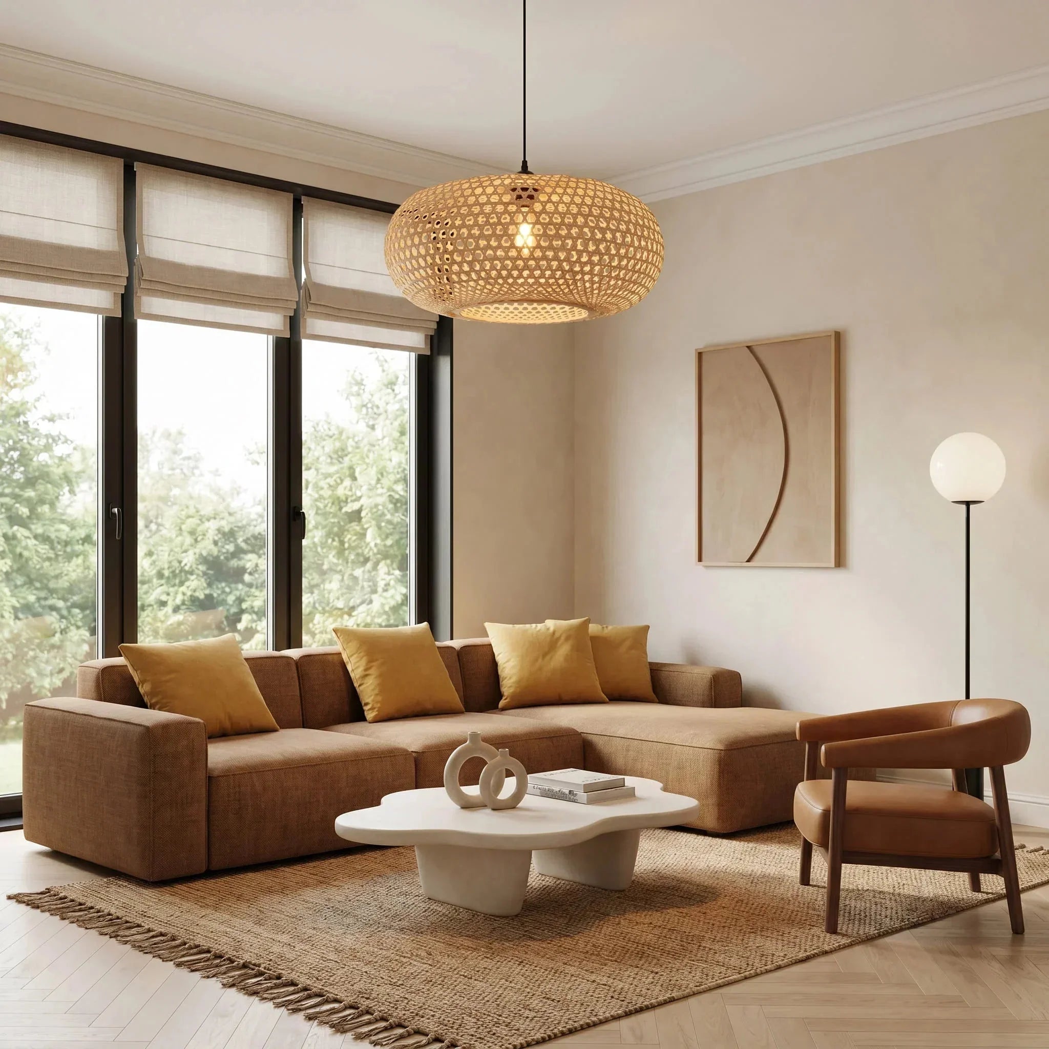 Suspension moderne et élégante en bambou ovale Ø55 cm
