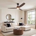 Ventilateur de plafond Louise noir mat Ø142 cm avec éclairage LED et pales en bois massif 100 %