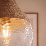 Suspension texturée en corde de chanvre et verre Ø33cm