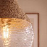 Suspension texturée en corde de chanvre et verre Ø33cm