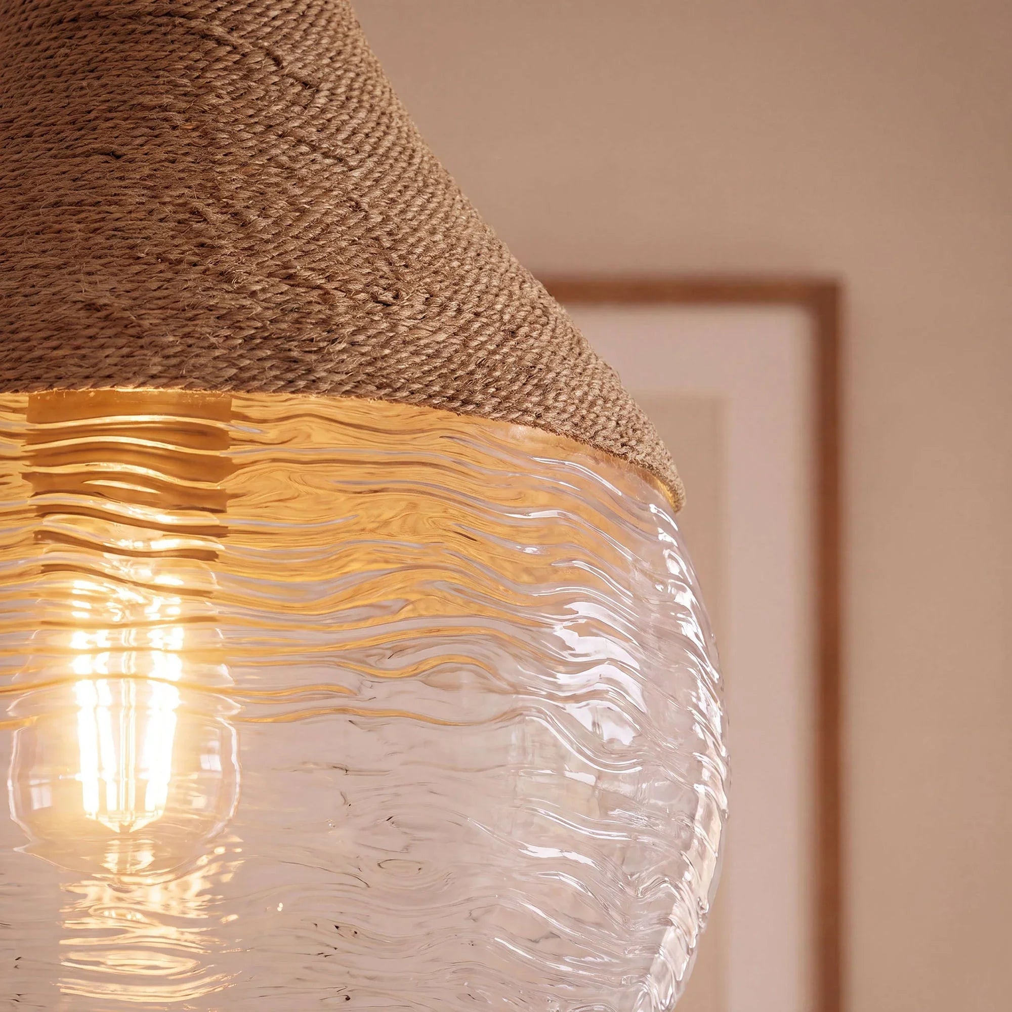 Suspension texturée en corde de chanvre et verre Ø33cm