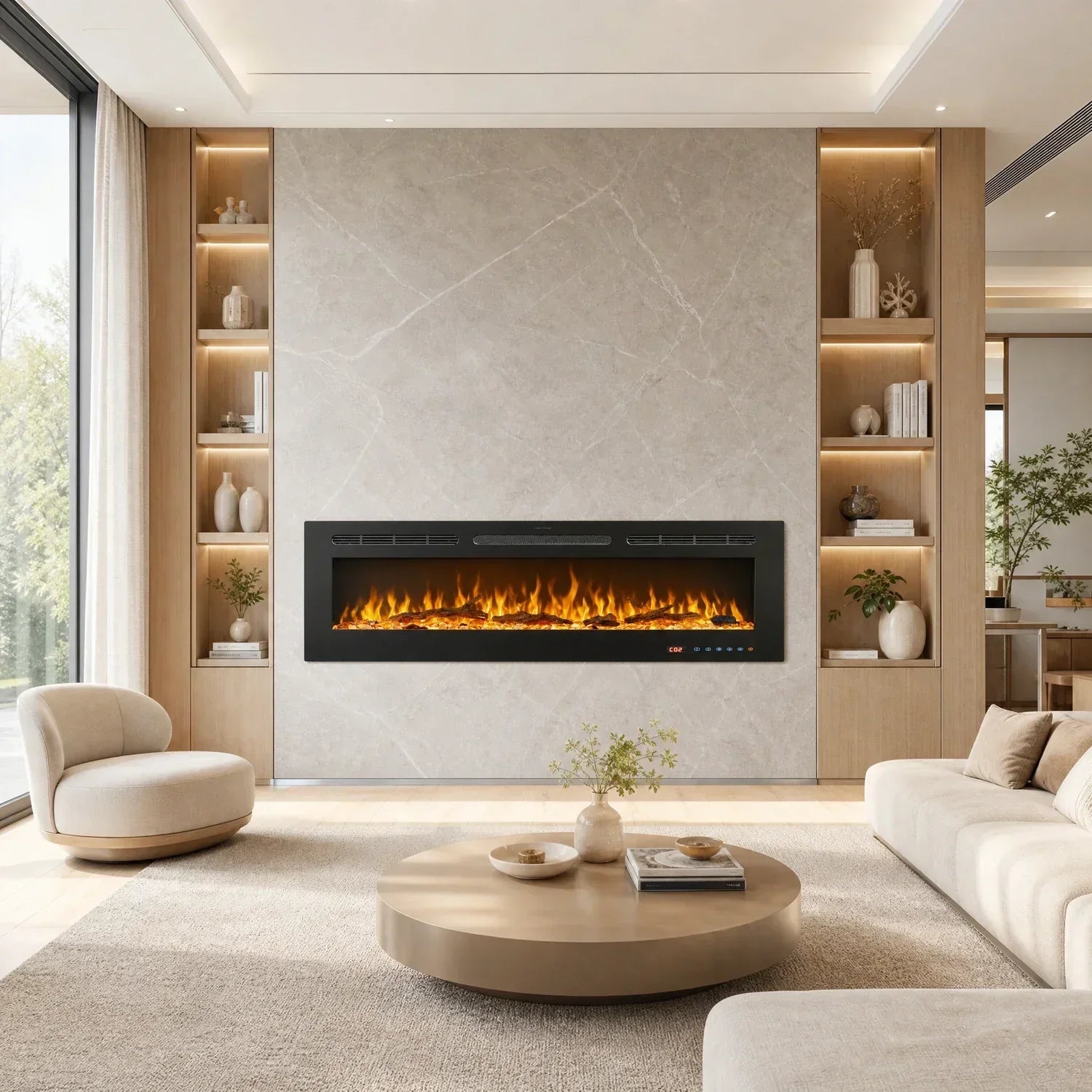 Feu électrique encastrable Celsio de 152 cm 60" à encastrer dans le mur avec 13 couleurs de flammes