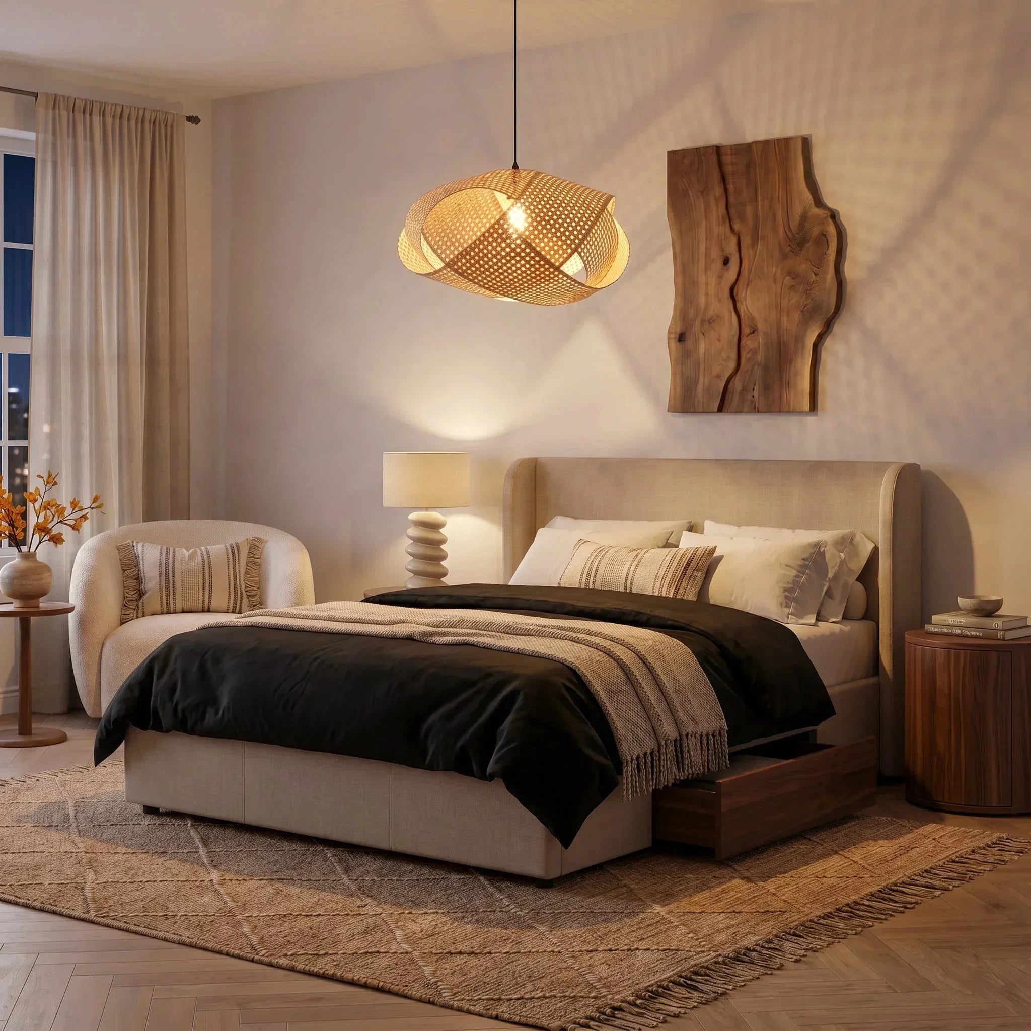 Suspension en bambou style Wabi-Sabi naturel vague Ø50cm