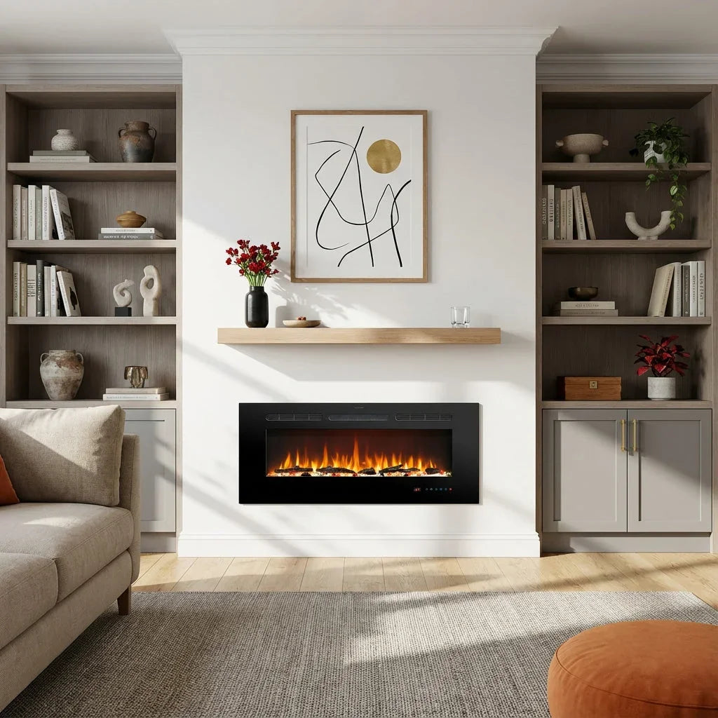 Cheminée électrique encastrable Celsio 106 cm 42" avec 13 couleurs de flammes, montage mural, 750/1500 W