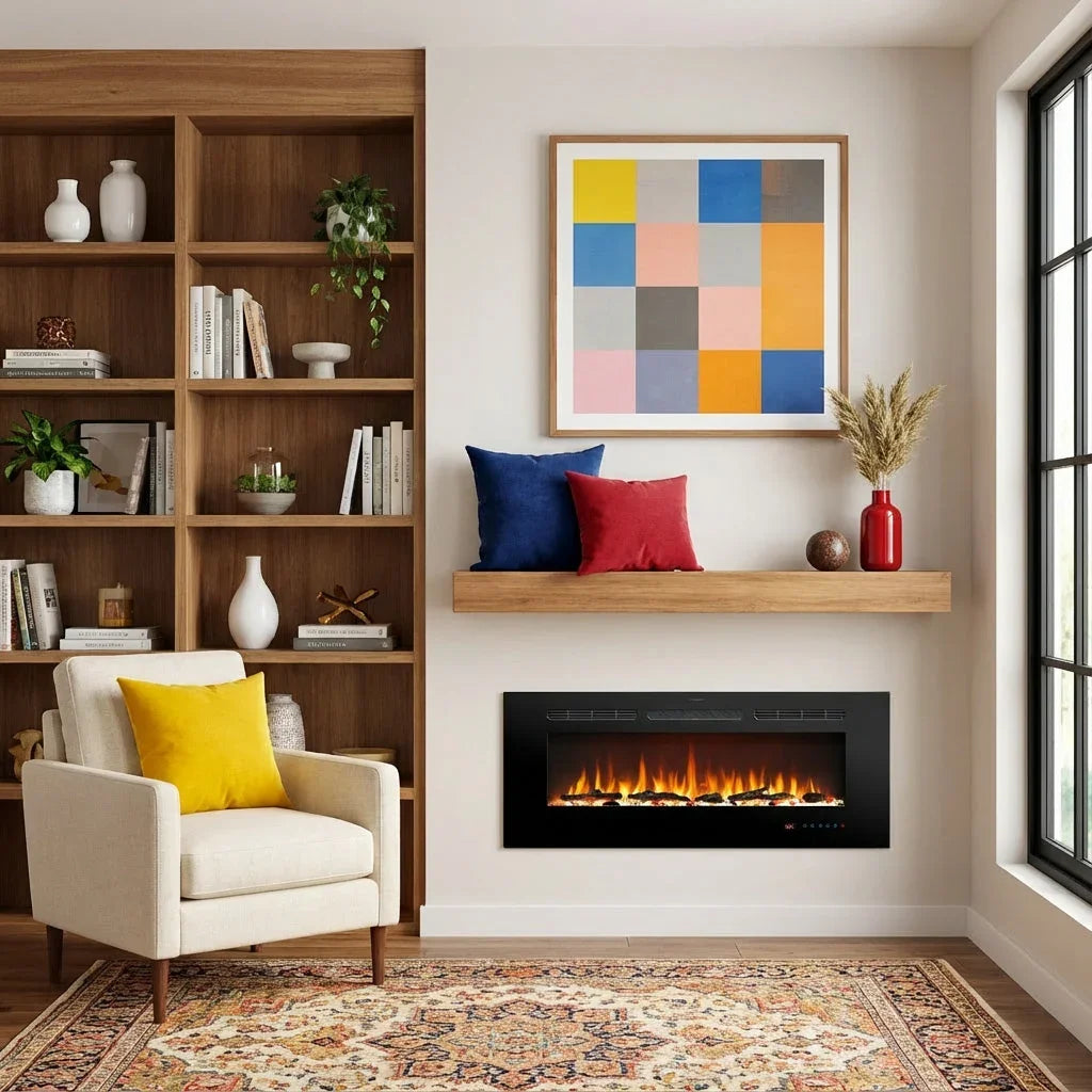 Cheminée électrique encastrable Celsio 106 cm 42" avec 13 couleurs de flammes, montage mural, 750/1500 W
