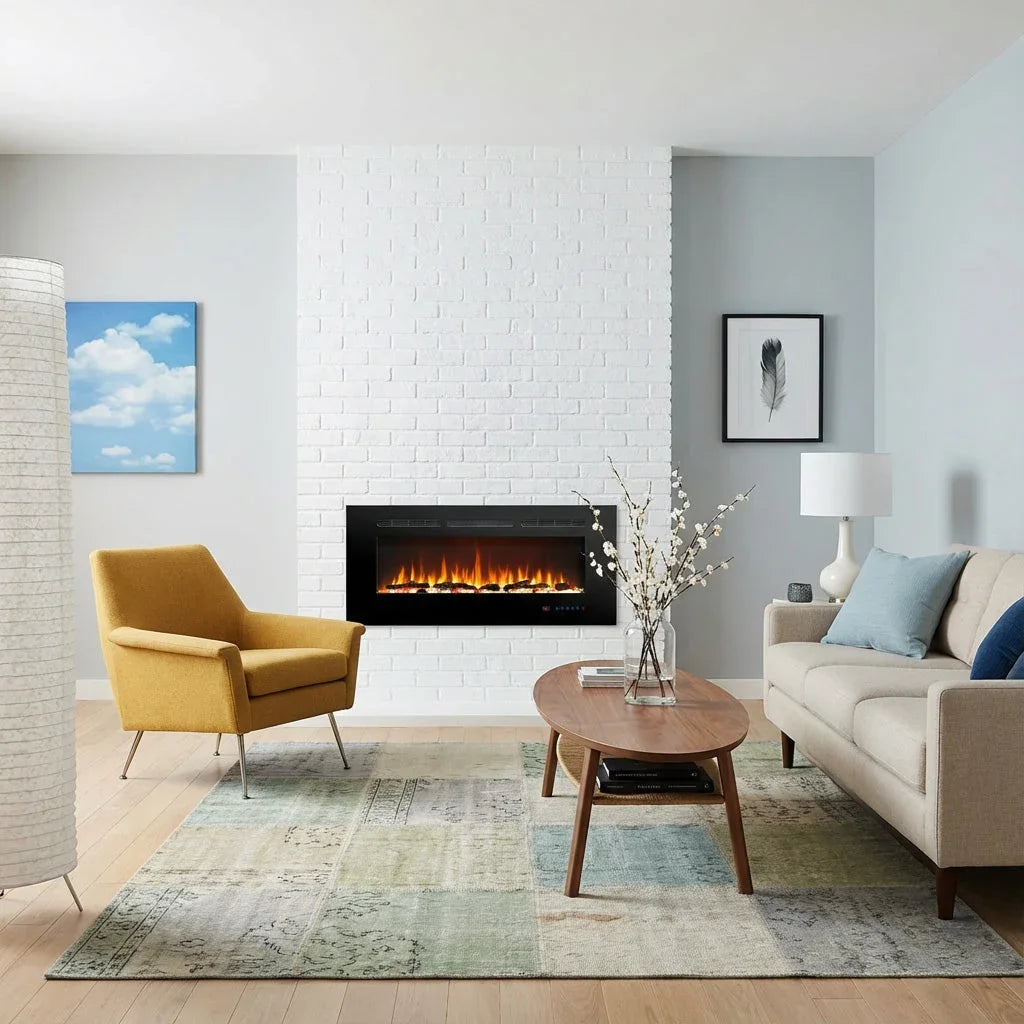 Cheminée électrique encastrable Celsio 106 cm 42" avec 13 couleurs de flammes, montage mural, 750/1500 W