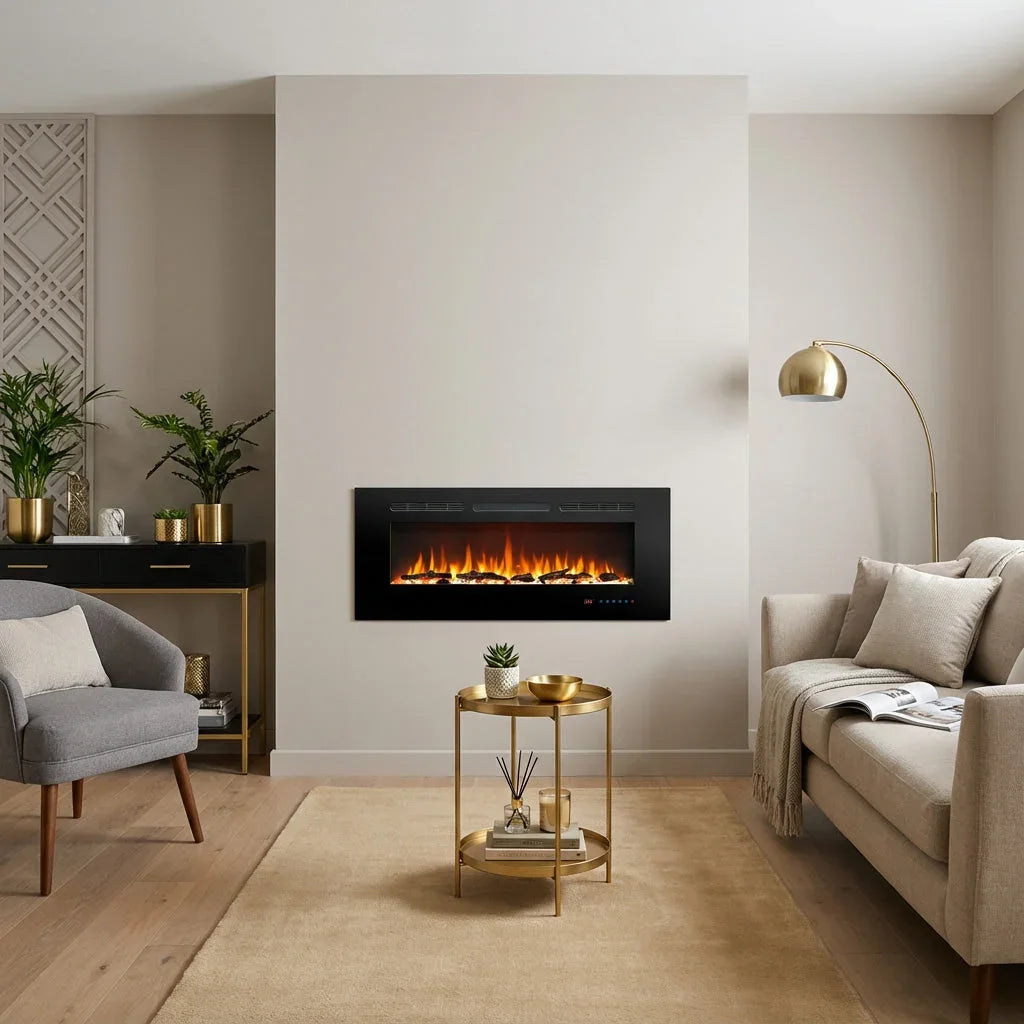 Cheminée électrique encastrable Celsio 106 cm 42" avec 13 couleurs de flammes, montage mural, 750/1500 W