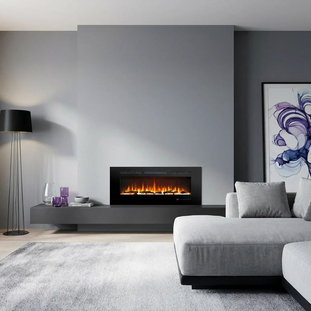 Cheminée électrique encastrable Celsio 106 cm 42" avec 13 couleurs de flammes, montage mural, 750/1500 W