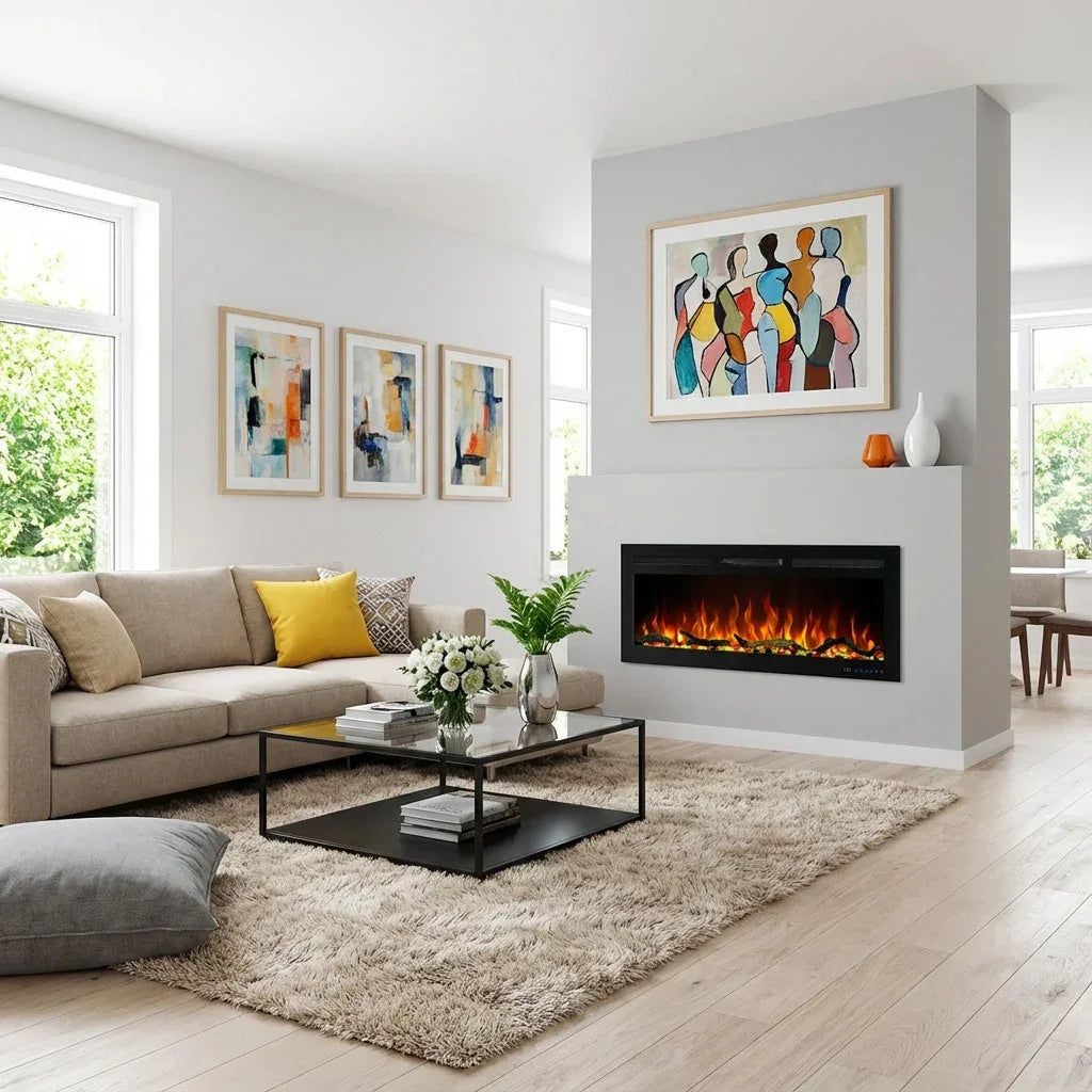 127 cm 50" Cheminée électrique murale multimédia Blazea avec feu électrique intégré à 13 couleurs de flamme avec télécommande 750/1500W