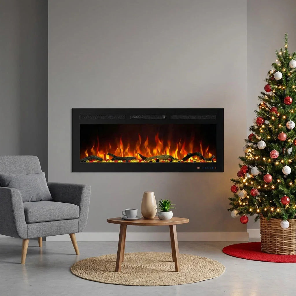 127 cm 50" Cheminée électrique murale multimédia Blazea avec feu électrique intégré à 13 couleurs de flamme avec télécommande 750/1500W