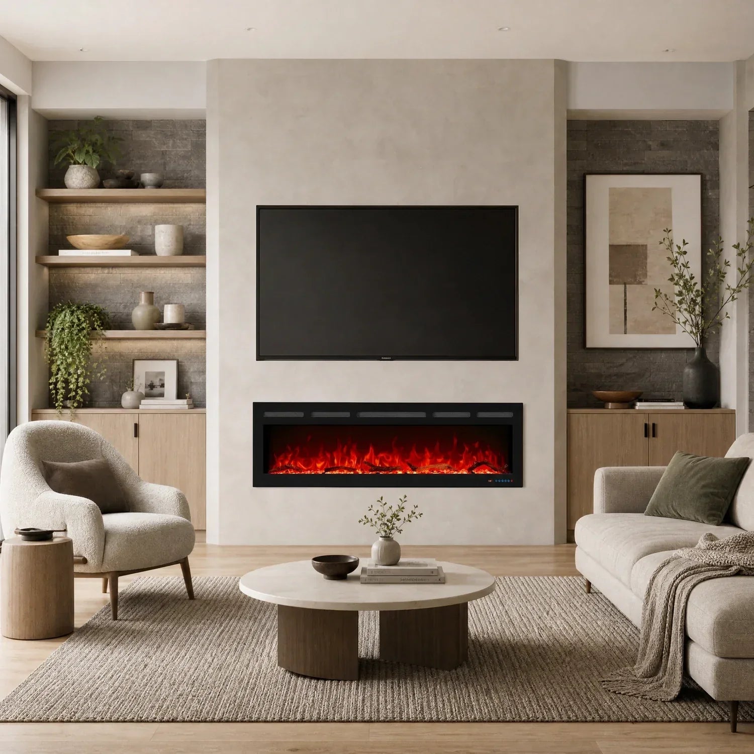 152 cm 60" Cheminée électrique encastrable Blazea Hole in the Wall avec 13 couleurs de flammes, cheminée électrique encastrable avec télécommande 750/1500 W