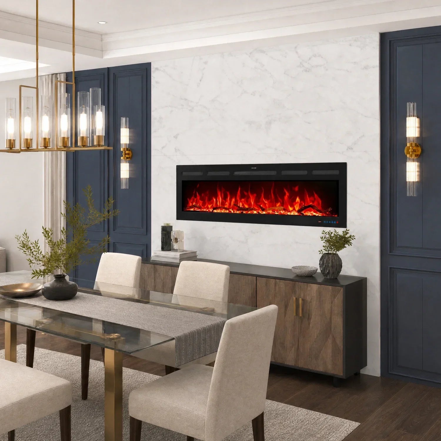 152 cm 60" Cheminée électrique encastrable Blazea Hole in the Wall avec 13 couleurs de flammes, cheminée électrique encastrable avec télécommande 750/1500 W