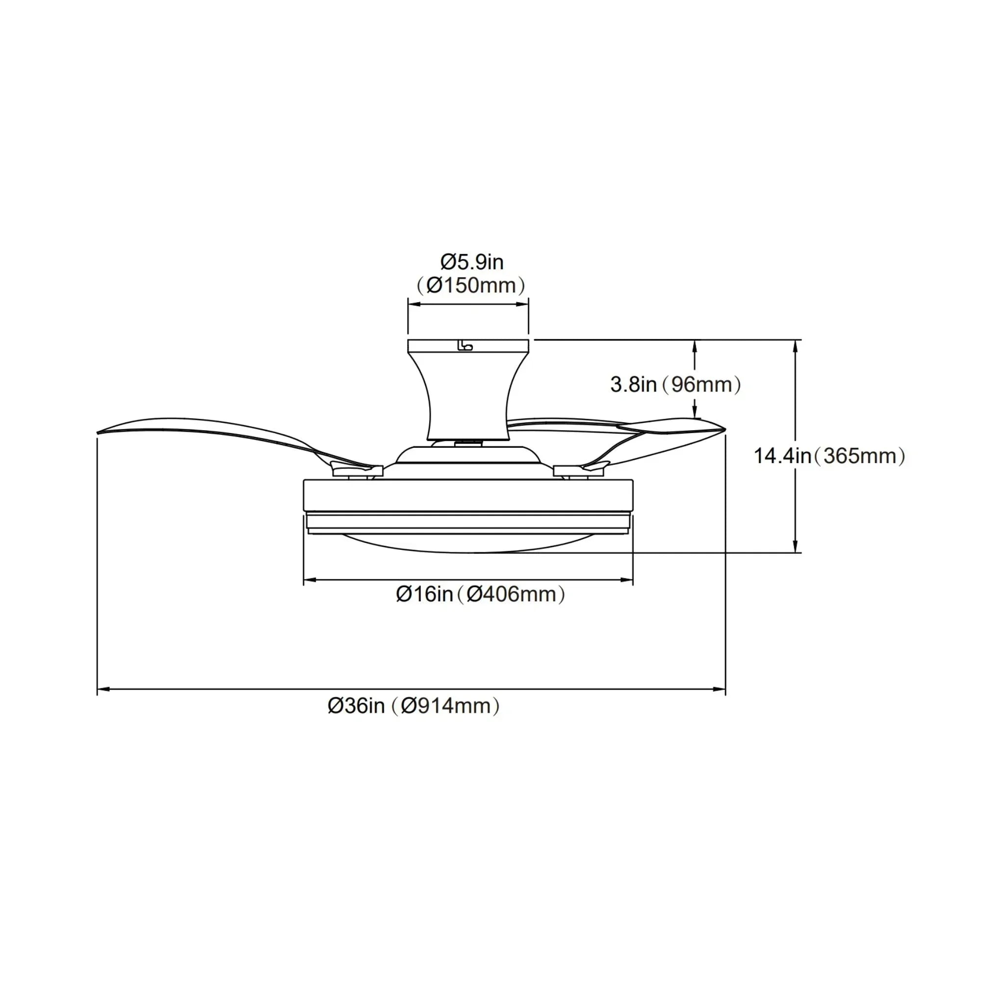 Ventilateur de plafond Aura avec moteur DC ultra-silencieux Ø 91 cm, pales rétractables et éclairage LED