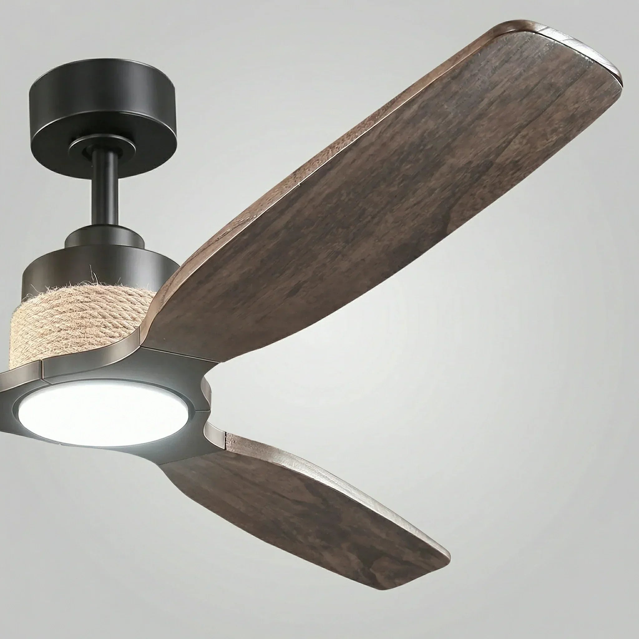 Ventilateur de plafond Louise noir mat Ø142 cm avec éclairage LED et pales en bois massif 100 %