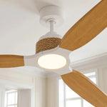 Ventilateur de plafond Louise blanc/bois naturel Ø142 cm avec pales en bois massif 100 %