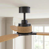 Ventilateur de plafond Louise noir/bois naturel Ø142 cm avec pales en bois massif 100 %