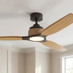 Ventilateur de plafond Louise noir/bois naturel Ø142 cm avec pales en bois massif 100 %