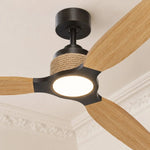 Ventilateur de plafond Louise noir/bois naturel Ø142 cm avec pales en bois massif 100 %