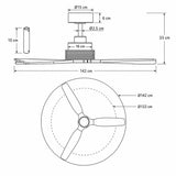 Ventilateur de plafond Louise noir/bois naturel Ø142 cm avec pales en bois massif 100 %