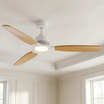Ventilateur de plafond Louise blanc/bois naturel Ø142 cm avec pales en bois massif 100 %