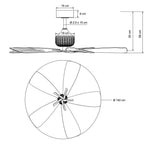 Ceiling fan with 142 cm diameter and detailed dimensions