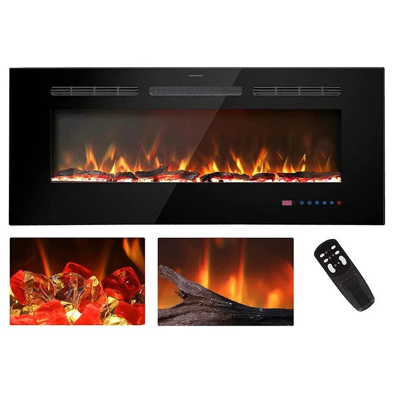 Cheminée électrique murale Blazea 188 cm 74" avec 13 couleurs de flammes, foyer électrique intégré avec télécommande 750/1500W