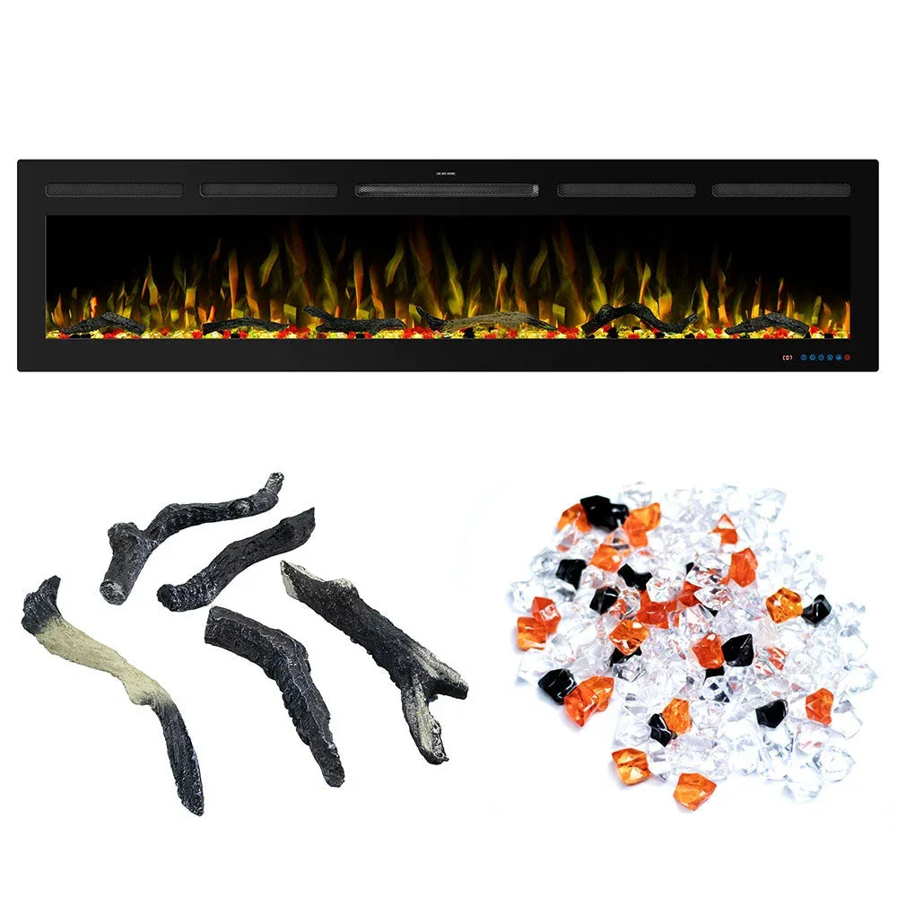 152 cm 60" Cheminée électrique encastrable Blazea Hole in the Wall avec 13 couleurs de flammes, cheminée électrique encastrable avec télécommande 750/1500 W