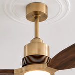 Ventilateur de plafond Louise en laiton doux Ø142 cm avec éclairage LED et pales en bois massif 100 %