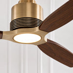 Ventilateur de plafond Louise en laiton doux Ø142 cm avec éclairage LED et pales en bois massif 100 %