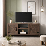Silvara 147cm Brown TV Stand with Electric Fire, TV Stand with Barn Door, Storage Cabinet with Adjustable Shelves, Fits Up to 65" TVs