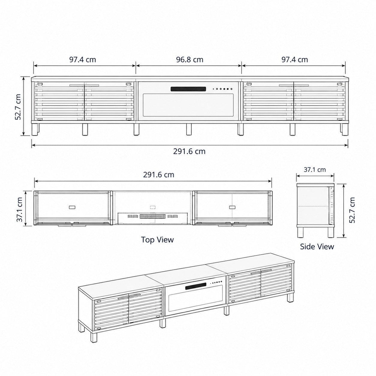 Meuble TV de salon Noxen 115''/292 cm avec cheminée électrique encastr ...