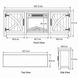 Silvara 147cm Brown TV Stand with Electric Fire, TV Stand with Barn Door, Storage Cabinet with Adjustable Shelves, Fits Up to 65" TVs