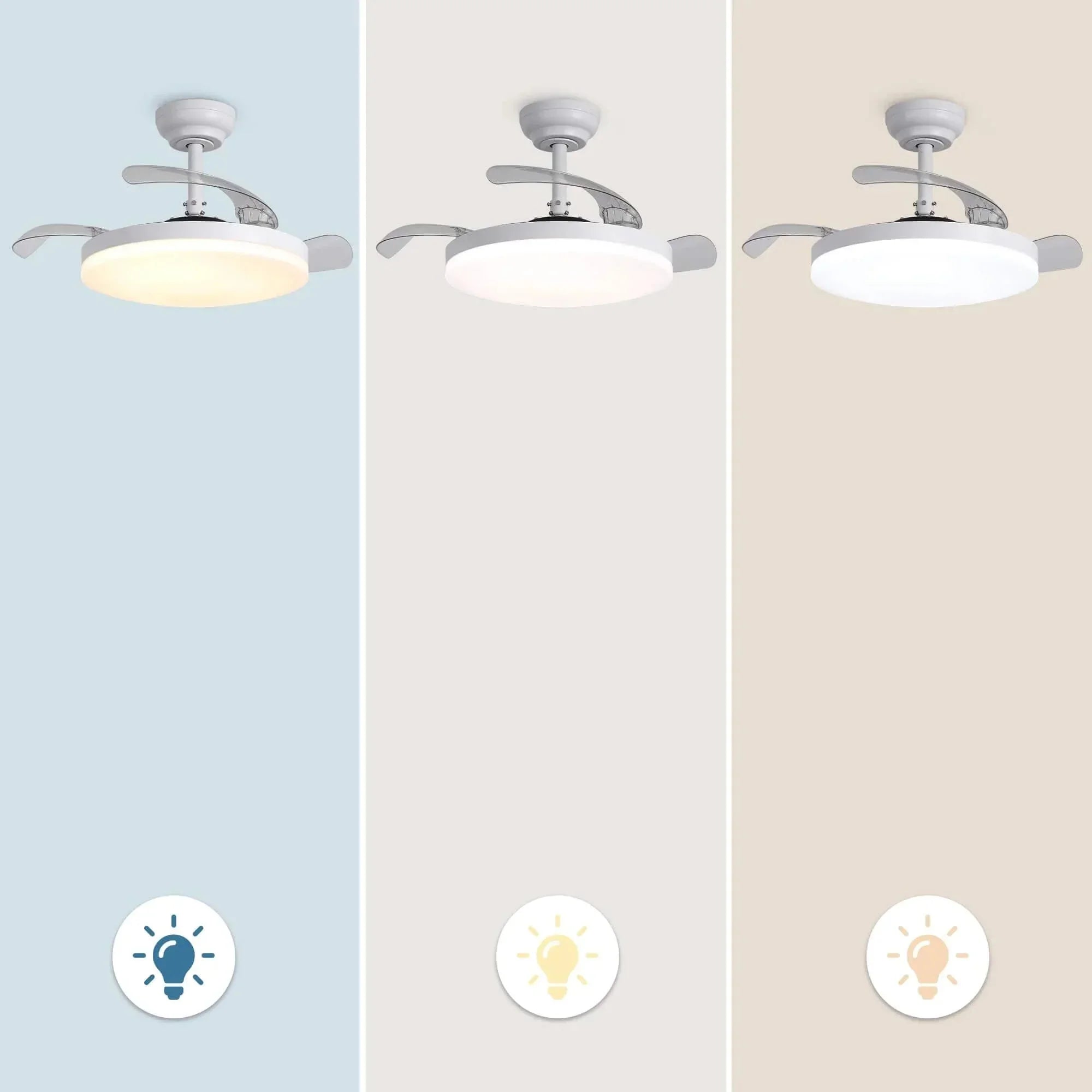 Ventilateur de plafond Raydon à moteur CC ultra-silencieux Ø106 cm avec pales rétractables et éclairage LED