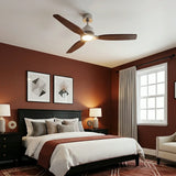 Ventilateur de plafond Louise en nickel brossé/noir noyer Ø142 cm avec pales en bois massif 100 %